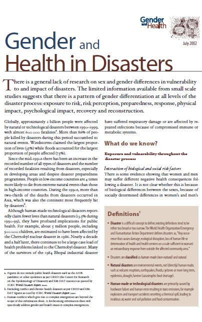 Gender And Health In Disasters Resilience Library 