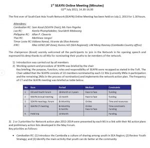 minutes (2013) - 1st SEAYN online meeting - Southeast Asia Youth Network (SEAYN)