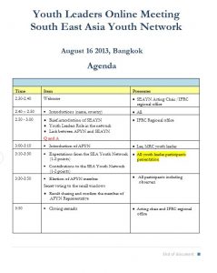 2nd SEAYN online meeting agenda - SEAYN also holds online meetings: - Southeast Asia Youth Network (SEAYN)