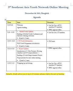 3rd SEAYN online meeting agenda - SEAYN also holds online meetings: - Southeast Asia Youth Network (SEAYN)