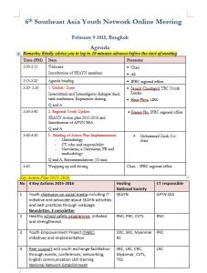 6th SEAYN online meeting agenda - SEAYN also holds online meetings: - Southeast Asia Youth Network (SEAYN)