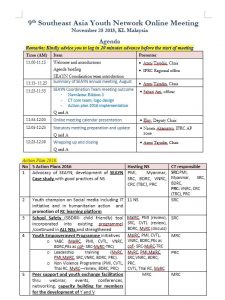 9th SEAYN online meeting agenda - SEAYN also holds online meetings: - Southeast Asia Youth Network (SEAYN)